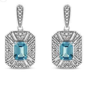 Haus of Brilliance Blue Topaz and Diamond Art Deco Drop Earrings